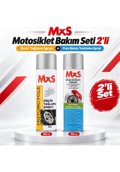 Mxs Motosiklet Bakım Seti 2 Li Zincir Yağlama Spreyi + Fren Balata Temizleme Spreyi 500 Ml