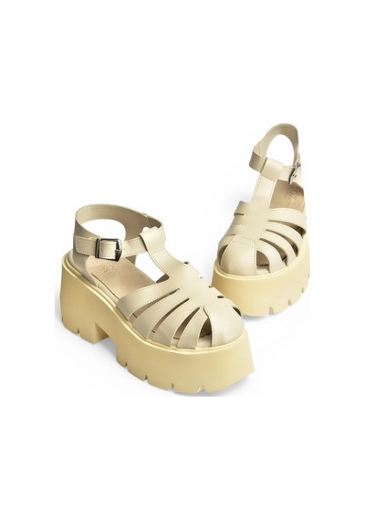 Fox Shoes Y272983109 Bej Kalın Tabanlı Kadın Sandalet Ayakkabı