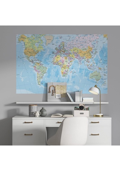 Plustablo Türkçe Dünya Haritası Kendinden Yapışkanlı Duvar Stickeri 70x105 Cm. Genel