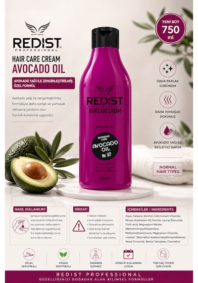 Redist Profesyonel Saç Bakım Seti Tuzsuz Şampuan 750 Ml + Avokadolu Saç Bakım Kremi 750 Ml Tüm Saç Tipleri
