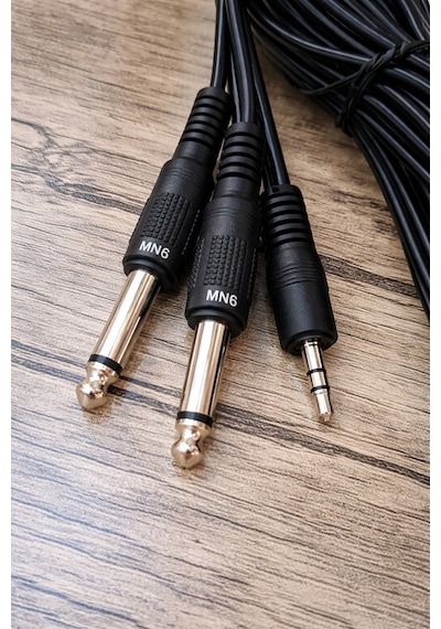 Mn166g 3.5mm Stereo To 2x6.3mm Mono Erkek Ses Kablosu 3 Metre Gitar, Amfi Ve Mixer Uyumlu