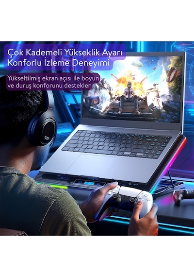 Nitro Rgb Işıklı 8 Fanlı Lcd Göstergeli 2 Usb Girişli Yükselebilen Notebook Soğutucu S23