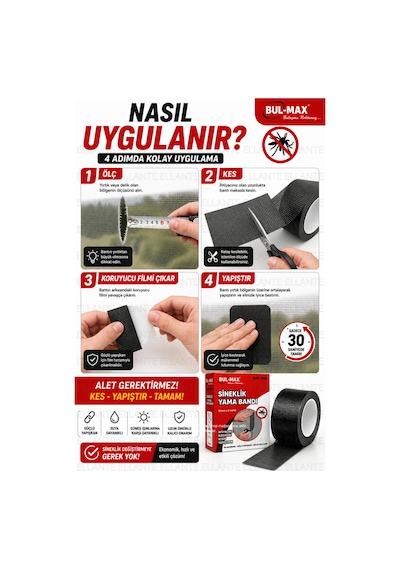 Sineklik Yama Bandı 50 Mm X 2 Metre Güçlü Yapışkanlı Sineklik Tamir Bandı Kes Yapıştır Fiber File On