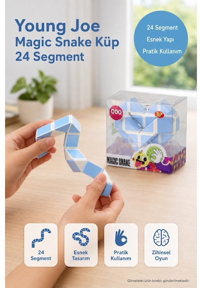 Magic Snake Küp 24 Segment Mavi Young Joe Esnek Yılan Zeka Oyunu Şekil Oluşturma Bulmacası 7,5 Cm