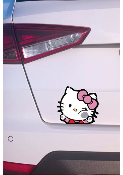 Hello Kitty Sticker 13,5x12 Cm Su Geçirmez Yüksek Çözünürlüklü Araba Laptop Oto Motor Kask Sticker