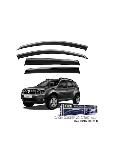 Dacia Duster 1 2010-2017 Kromlu Cam Rüzgarlığı Ön - Arka 4 Parça Füme Polikarbon Mlz. Niken 047dc020201
