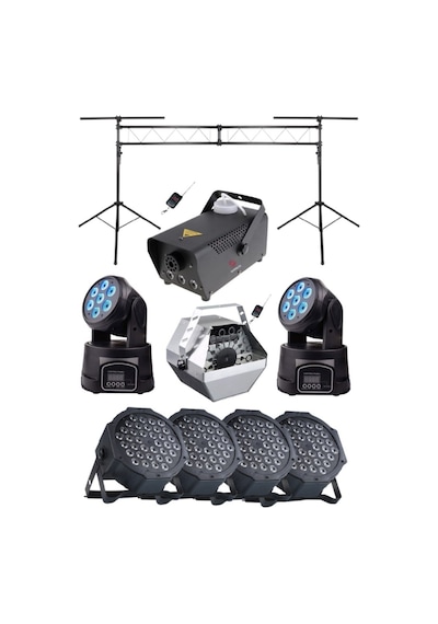 Quenlite Free Paket-7 Sahne Işık Sistemi Seti Top Küre Led Par Moving Head Robot Sis Balon Makinesi