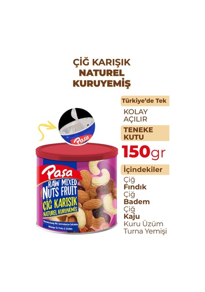 Paşa Kuruyemiş Çiğ Karışık Naturel Kuruyemiş Teneke 150 G