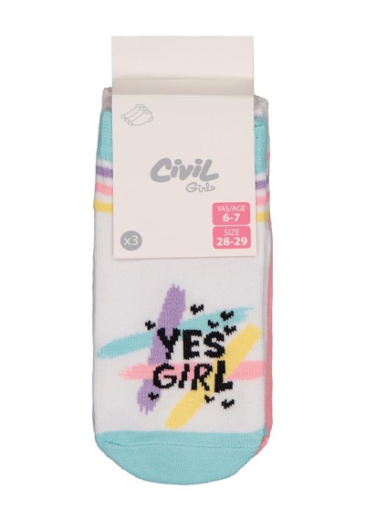 Civil Girls Yes 3'lü 2-12 Yaş Kız Patik Çorap - Standart 8-9 Yaş
