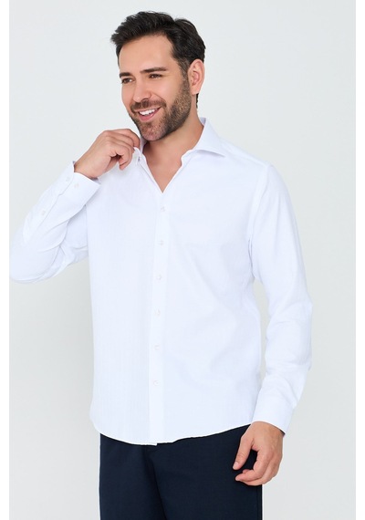 White Stone Beyaz Mikro Desenli Dynamic Fit Uzun Kollu Erkek Gömlek Beyaz-03