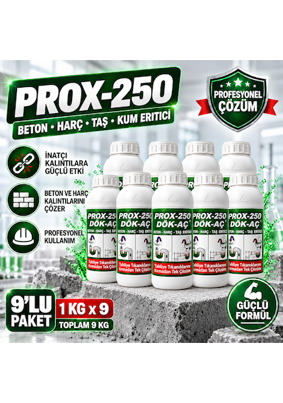 Prox -250 9'lu Harç-taş-kum-beton Eritici Lavabo Açıcı 1 Kg