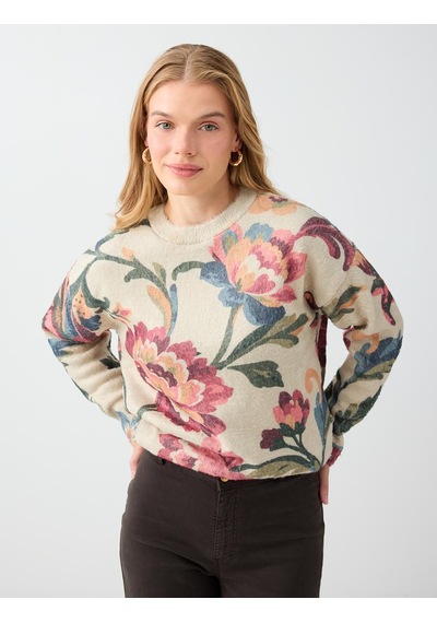 Jimmy Key Ekru Floral Desenli Bisiklet Yaka Triko Kazak 6ww137866114