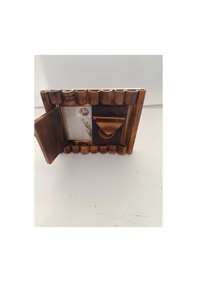 Tasarım Pencereli Doğal Bambu Fotoğraf Çerçevesi - 20x15 Cm Rustik Ahşap Hediyelik Resim Çerçevesi Kahverengi