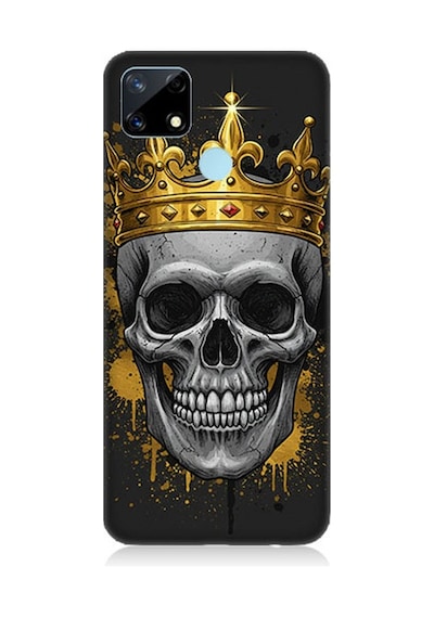 Realme C25 Uyumlu Taçlı Kurukafa Gölgesinde Desenli Silikon Kılıf Çok Renkli