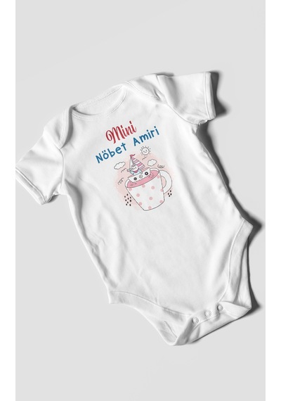 Mini Nöbet Amiri Baskılı Bebek Zıbını Çıtçıtlı Body %100 Pamuk Kısa Kol Beyaz