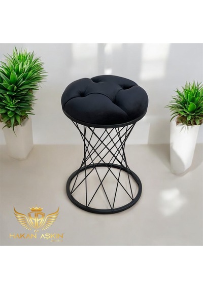 By Hakan Aşkın Kapitoneli Metal Pota Ayaklı Black Pota Puf Style 2025 Black Siyah