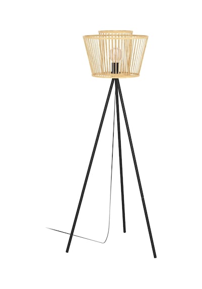 Tripod Ayaklı Lamba Hykeham, Doğal Ve Metal Ayaklı Lamba, Siyah, Üç Ayaklı Lamba, Boho, Bambu Lamba, Oturma Odası