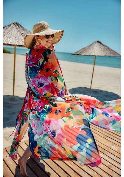 Remsa Mayo Remsa Tesettür Mayo Üzerine Tek Kaftan Kimono Pareo Lacivert02 Rp030 Flowers Lacivert