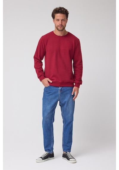 Mmetalic Erkek Bordo Standart Fit Normal Kesim Pamuklu Basic Bisiklet Yaka Sweatshirt Mtlce113-bordo Bordo
