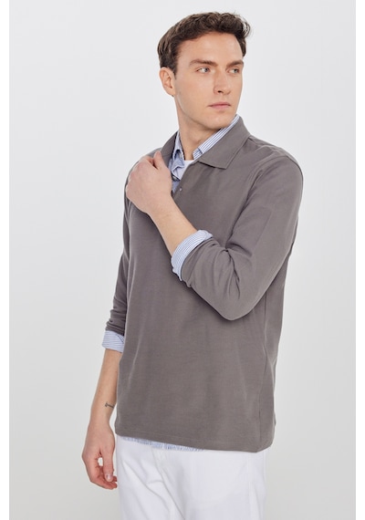 AC&Co / Altınyıldız Classics Erkek Vızon %100 Pamuk Slim Fit Dar Kesim Polo Yaka Jakarlı Triko Tişört Vizon