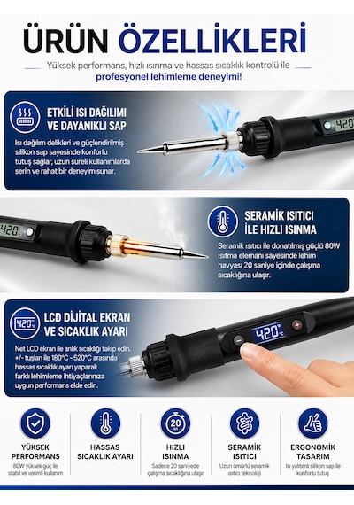 Hvy80 80watt Havya Seti 15 Parça Lehim Ahşap Yakma Kalemi Ayarlanabilir Sıcak Havya Makinesi Başlıkları İle Lehim Makinası