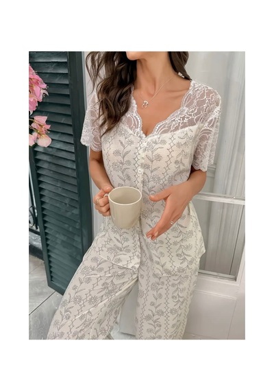 Lilly Lace Blossom Pijama Takımı Ekru Ekru