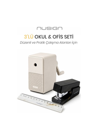 Nusign Kalemtraş &zımba & Makas Kırtasiye Seti -gri