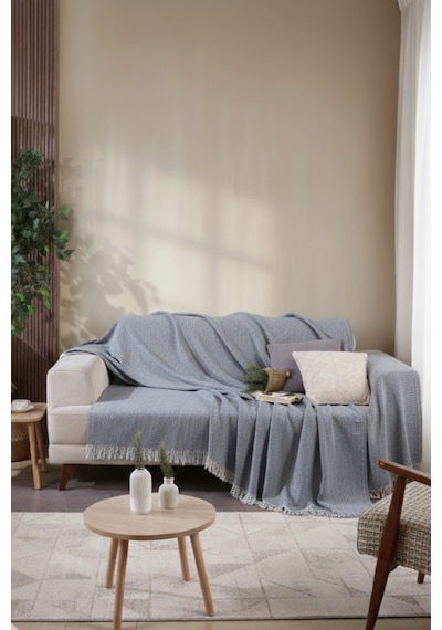 Miracolo Home Pamuklu Önden Saçaklı 170x210 Koltuk Örtüsü Atrasit