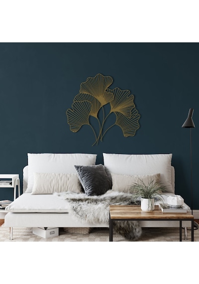 Ginkgo Bilbao Yaprağı Metal Tablo Siyah