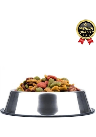 Premium Uzun Ömürlü Sağlam Kaymaz Kauçuk Taban Paslanmaz Çelik Metal Kedi Köpek Mama Su Kabı 26 Cm
