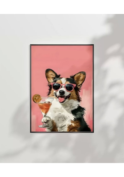 Çerçevesiz Poster Corgi'nin Pembe Gözlük Stili