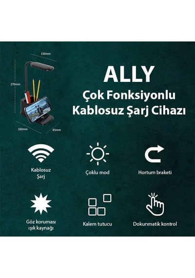 3 Mod Masa Lambası Ve Kablosuz Şarj Aleti Ultra Hızlı Şarjlı İphone Samsung Xiaomi Uyumlu