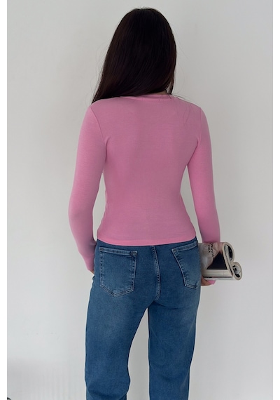 Noa & Noa Kadın Parmak Geçmeli Uzun Kollu Bluz Vücuda Oturan & Astarsız Pembe