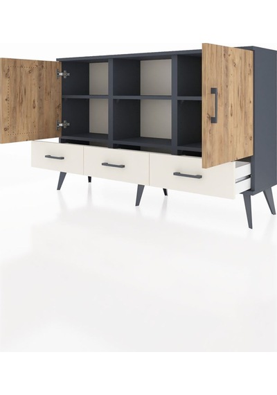 Arges Konsol 6 Raflı 3 Çekmeceli 3 Kapaklı 132x30x83 Antrasit-çam/aytaşı Çam/aytaşı Arges Konsol 6 Raflı 3 Çekmeceli 3 Kapaklı 132x30x83 Antrasit-çam/aytaşı Çam/aytaşı