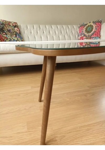 Fawdecor Aynalı Masif Ahşap Orta Sehpa - 80 X 50 Cm Ceviz Rengi