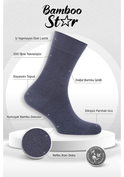 Bamboo Star Bambu Erkek Soket Uzun Düz Füme Çorap Dikişsiz 6'lı Premium Kutulu Bamboo Star Bambu Erkek Soket Uzun Düz Füme Çorap Dikişsiz 6'lı Premium Kutulu