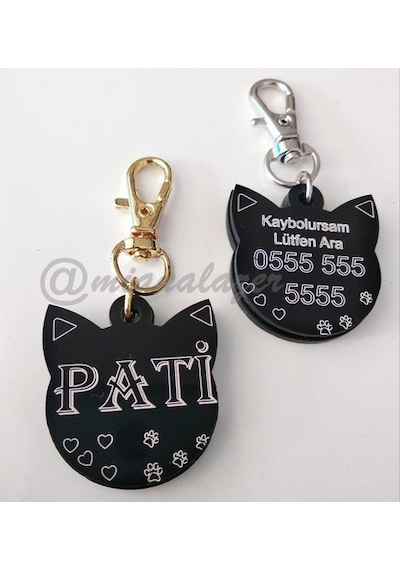 Siyah Kedi Künyesi Kedi Kafası Şeklinde Kedi Isimliği Kedi Künye