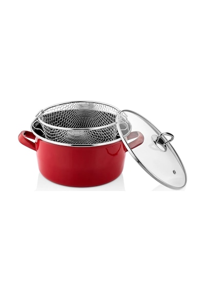 Betty Premium 22 Cm Red Frying Pot 4.5 L Induction Compatible Enamel Coated Frying Pan Renkli
