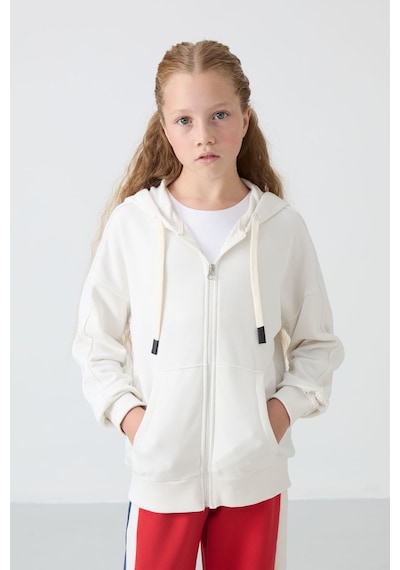 Tommy Life Ekru Pamuklu İçi Tüylü Yumuşak Dokulu Standart Fit Nakışlı Kız Çocuk Sweatshirt - 75149 Ekru