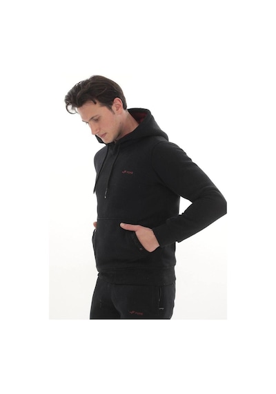 Erkek 3 İplik Kapüşonlu Sweat Üst Siyah Bordo