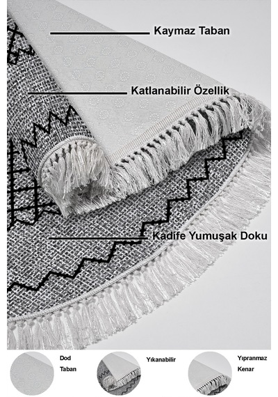 Dekoreko Kaymaz Taban Djt Salon Halısı Trend Saçaklı Oval Modern M5001 gri