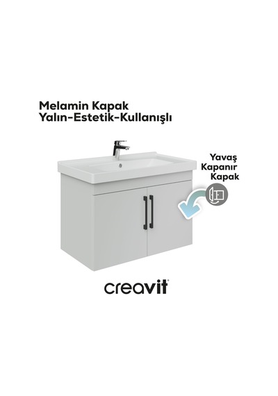 Creavit D20 80 Cm Kapaklı Lavabo Dolabı Beyaz Melamin Kapak Demonte Mat Beyaz