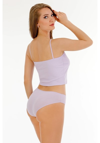 Sensu Kadın Fitilli Kumaş İp Askılı Büstiyer Bikini Külot Set - Bbt300 Lila Lila