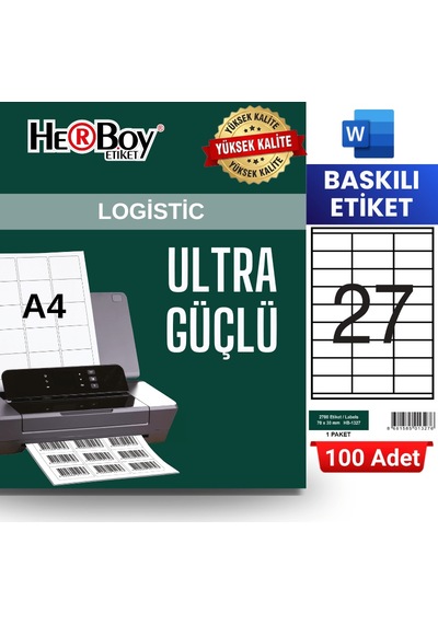Herboy Hb-1327 70 X 30 Mm A4 Baskılı Laser Etiket 100 Adet