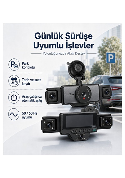 Araç İçi 5 Kameralı Wifi Kayıt Kamerası 2.0 İnç Ekran Full Hd 1080p 170 Geniş Açı