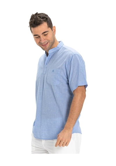 Eliş Şile Bezi Büyük Beden Şile Bezi Kısa Kol Tek Cepli Hakim Yaka Erkek Yazlık Tshirt Mavi 3032-Mavi