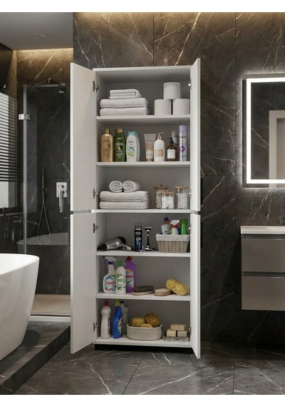 Mardo 4 Kapaklı Beyaz Çok Amaçlı Mutfak Banyo Ofis Kiler Balkon Dolabı Beyaz
