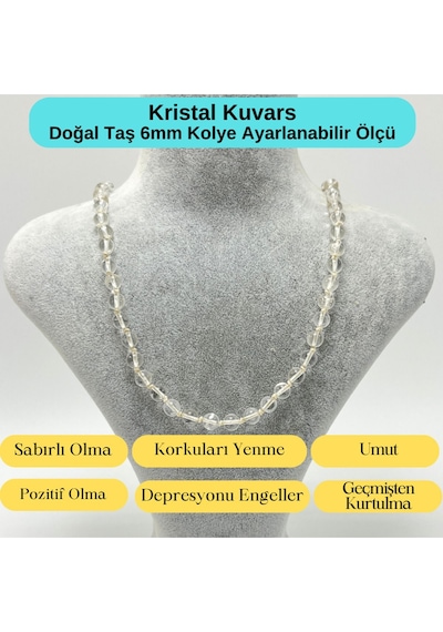 Yıldız Doğal Taş Kristal Kuvars Doğal Taş 6 MM Makrome Kolye 45 CM - 55 CM Ayarlanabilir Beyaz