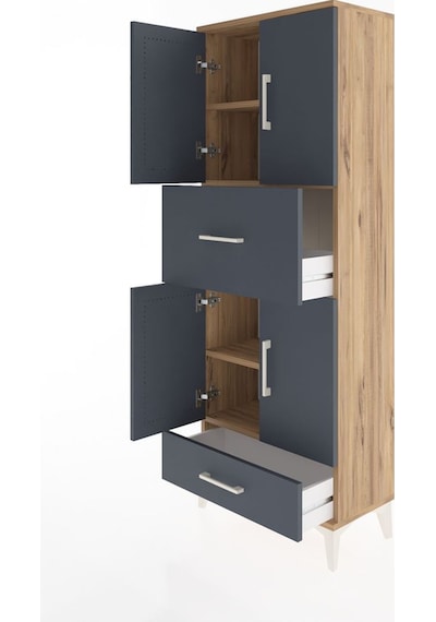 Arges Dolap 4 Raflı 2 Çekmeceli 4 Kapaklı 60x30x163 Çam-antrasit Atlas Çam