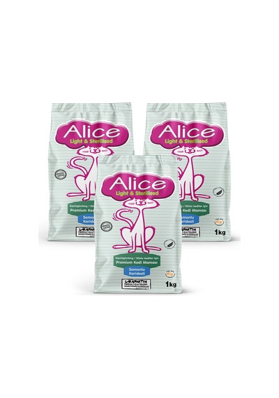 Alice Light & Sterilised Somonlu Karidesli  Kısırlaştırılmış Kedi Maması 3 x 1 KG